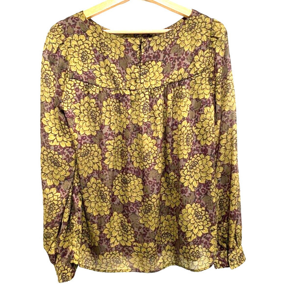 Loft - Colorful green & maroon long sleeve sheer blouse women's size Small - Picture 5 of 5